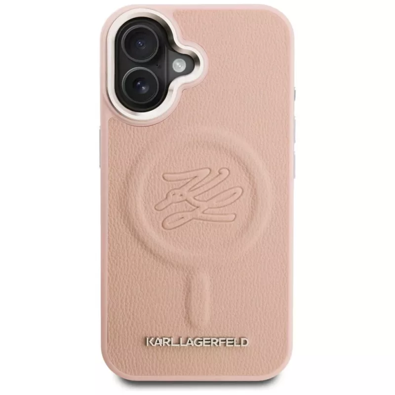 Capa MagSafe Karl Lagerfeld Initial & Metal Logo para iPhone 16, rosa