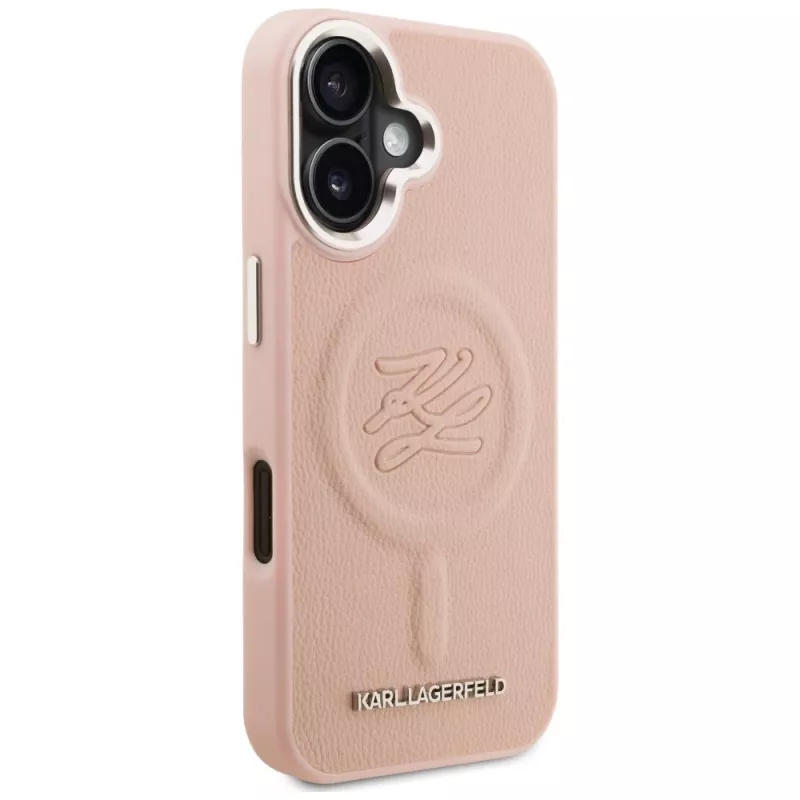 Capa MagSafe Karl Lagerfeld Initial & Metal Logo para iPhone 16, rosa