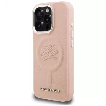 Capa MagSafe KARL LAGERFELD Initial & Metal Logo para iPhone 16 Pro Max, rosa