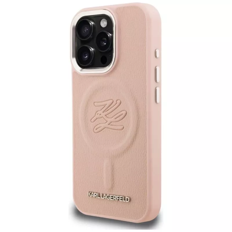 Capa MagSafe KARL LAGERFELD Initial & Metal Logo para iPhone 16 Pro Max, rosa