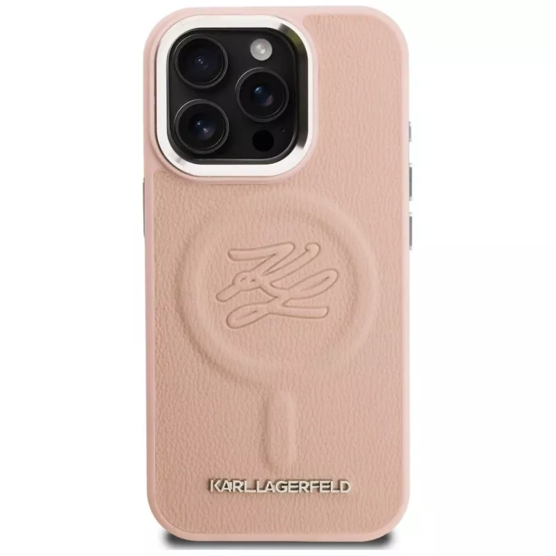 Capa MagSafe KARL LAGERFELD Initial & Metal Logo para iPhone 16 Pro Max, rosa