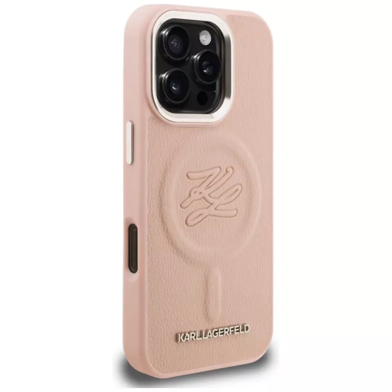 Capa MagSafe KARL LAGERFELD Initial & Metal Logo para iPhone 16 Pro Max, rosa