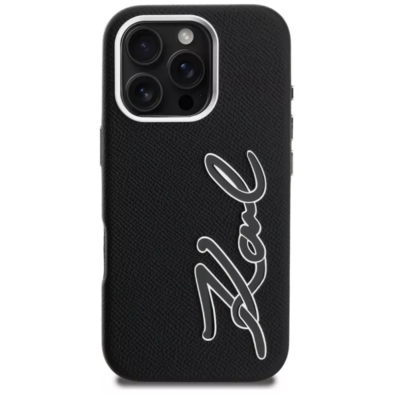 Capa Karl Lagerfeld FW Grained Signature Logo para iPhone 16 Pro, preto