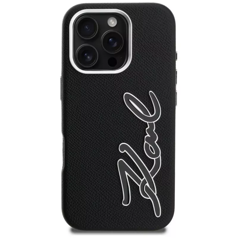 Capa KARL LAGERFELD FW Grained Signature Logo para iPhone 16 Pro Max, preto