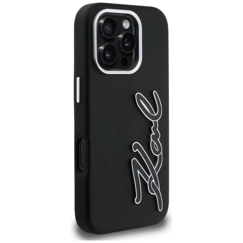 Capa KARL LAGERFELD FW Grained Signature Logo para iPhone 16 Pro Max, preto