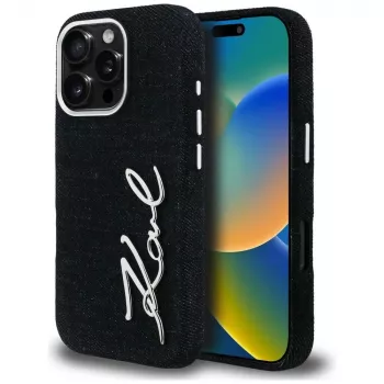 Capa Karl Lagerfeld FW Jeans Signature Logo para iPhone 16 Pro, preto