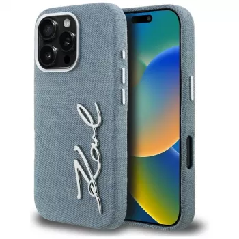 Capa Karl Lagerfeld FW Jeans Signature Logo para iPhone 16 Pro, azul