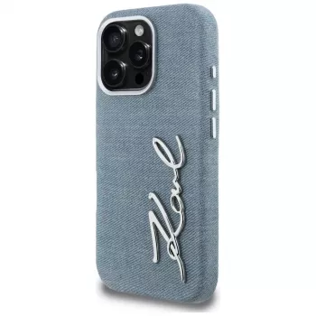 Capa KARL LAGERFELD FW Jeans Signature Logo para iPhone 16 Pro Max, azul