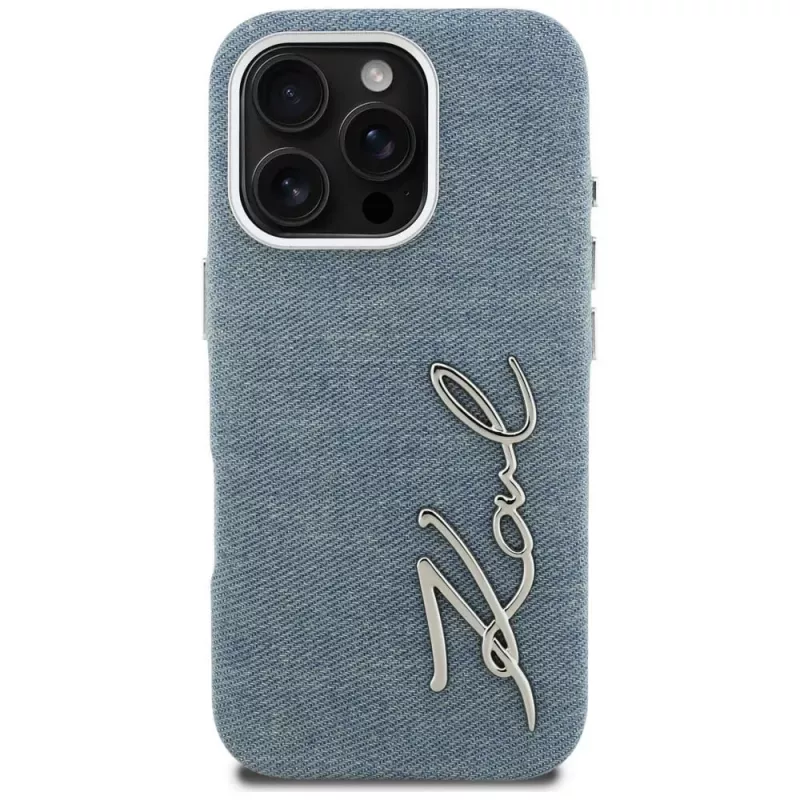 Capa KARL LAGERFELD FW Jeans Signature Logo para iPhone 16 Pro Max, azul