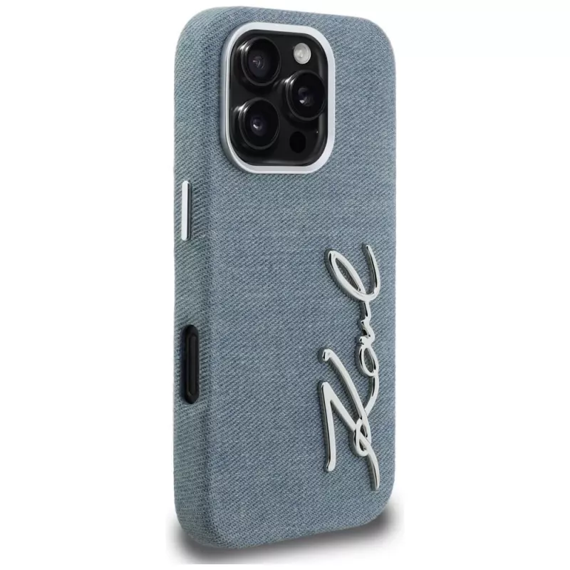 Capa KARL LAGERFELD FW Jeans Signature Logo para iPhone 16 Pro Max, azul