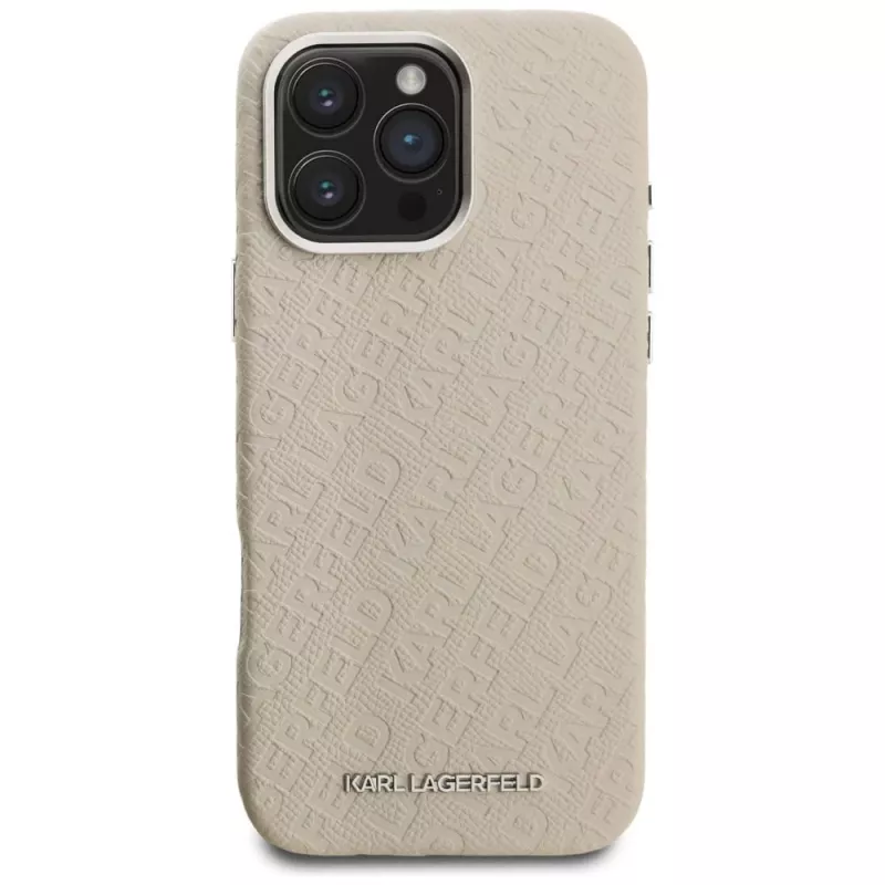 Capa MagSafe Karl Lagerfeld FW Stamped Karl para iPhone 16 Pro, bege