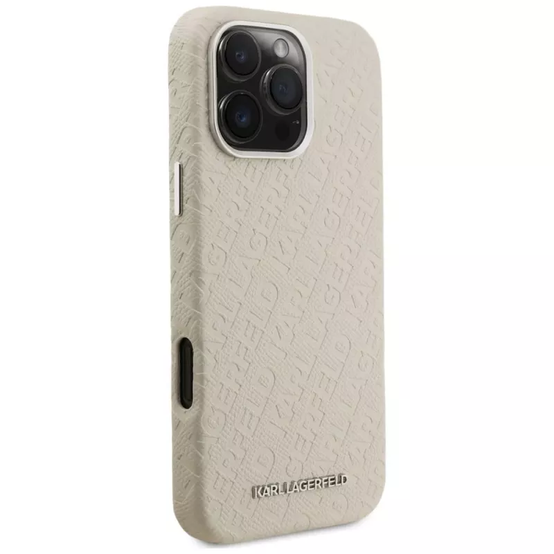 Capa MagSafe Karl Lagerfeld FW Stamped Karl para iPhone 16 Pro, bege
