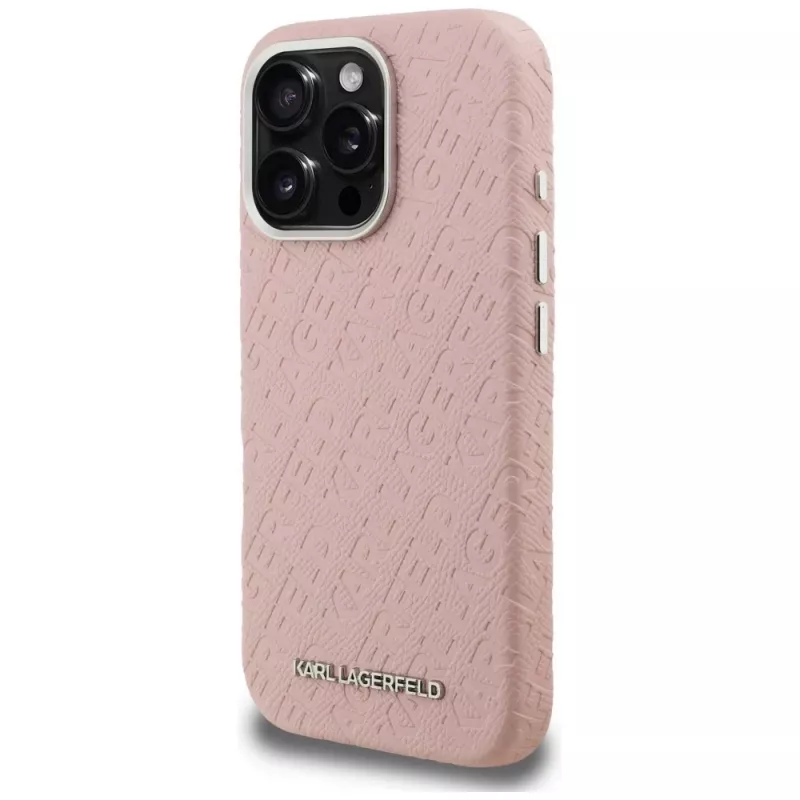 Capa MagSafe Karl Lagerfeld FW Stamped Karl para iPhone 16 Pro, rosa