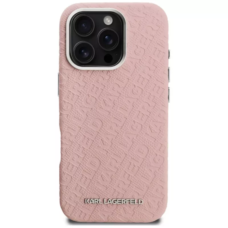 Capa MagSafe Karl Lagerfeld FW Stamped Karl para iPhone 16 Pro, rosa