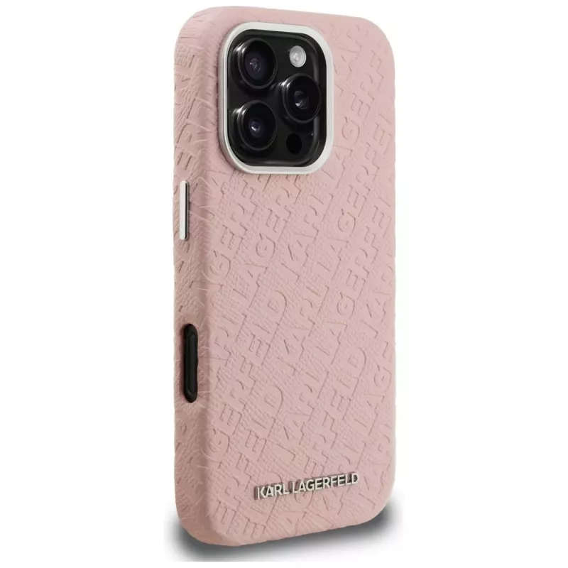 Capa MagSafe Karl Lagerfeld FW Stamped Karl para iPhone 16 Pro, rosa
