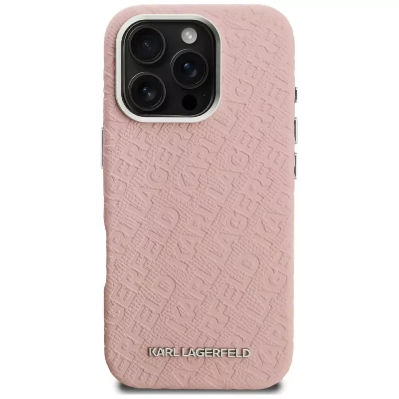 Capa MagSafe Karl Lagerfeld FW Stamped Karl para iPhone 16 Pro Max, rosa