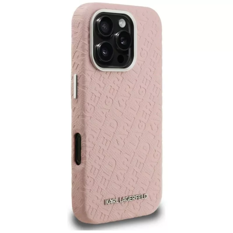 Capa MagSafe Karl Lagerfeld FW Stamped Karl para iPhone 16 Pro Max, rosa