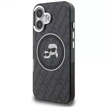 Capa MagSafe Karl Lagerfeld IML Glitter Karl & Choupette Heads Logo para iPhone 16, preto
