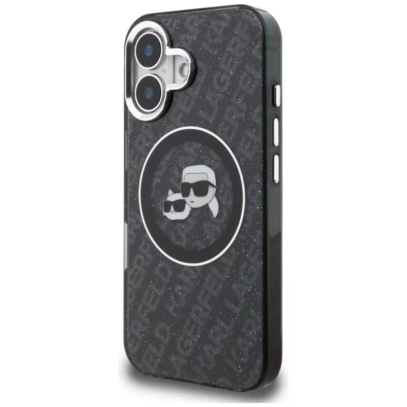 Capa MagSafe Karl Lagerfeld IML Glitter Karl & Choupette Heads Logo para iPhone 16, preto