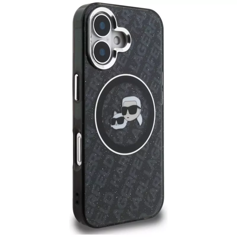 Capa MagSafe Karl Lagerfeld IML Glitter Karl & Choupette Heads Logo para iPhone 16, preto
