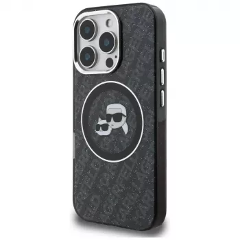 Capa MagSafe Karl Lagerfeld IML Glitter Karl & Choupette Heads Logo para Apple iPhone 16 Pro, preto