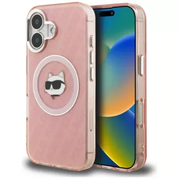Capa MagSafe Karl Lagerfeld IML Choupette Head Logo para Apple iPhone 16, rosa