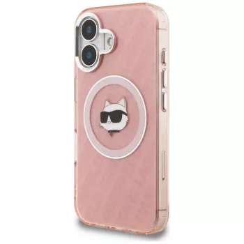 Capa MagSafe Karl Lagerfeld IML Choupette Head Logo para Apple iPhone 16, rosa
