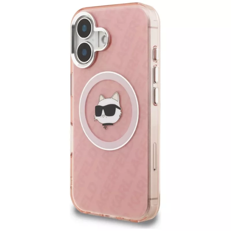 Capa MagSafe Karl Lagerfeld IML Choupette Head Logo para Apple iPhone 16, rosa
