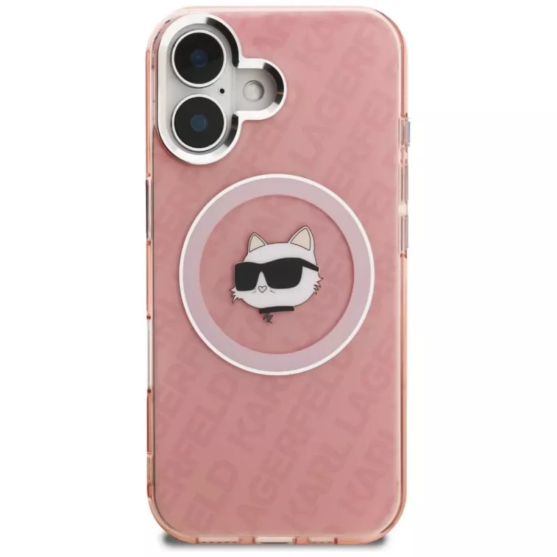 Capa MagSafe Karl Lagerfeld IML Choupette Head Logo para Apple iPhone 16, rosa