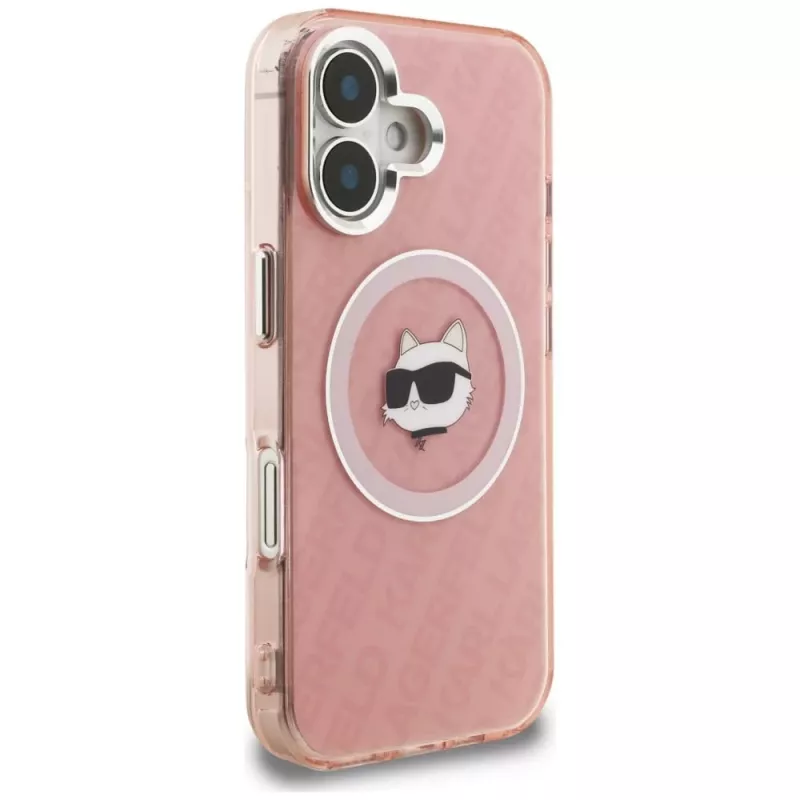Capa MagSafe Karl Lagerfeld IML Choupette Head Logo para Apple iPhone 16, rosa
