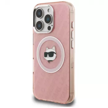 Capa MagSafe Karl Lagerfeld IML Choupette Head Logo para Apple iPhone 16 Pro, rosa