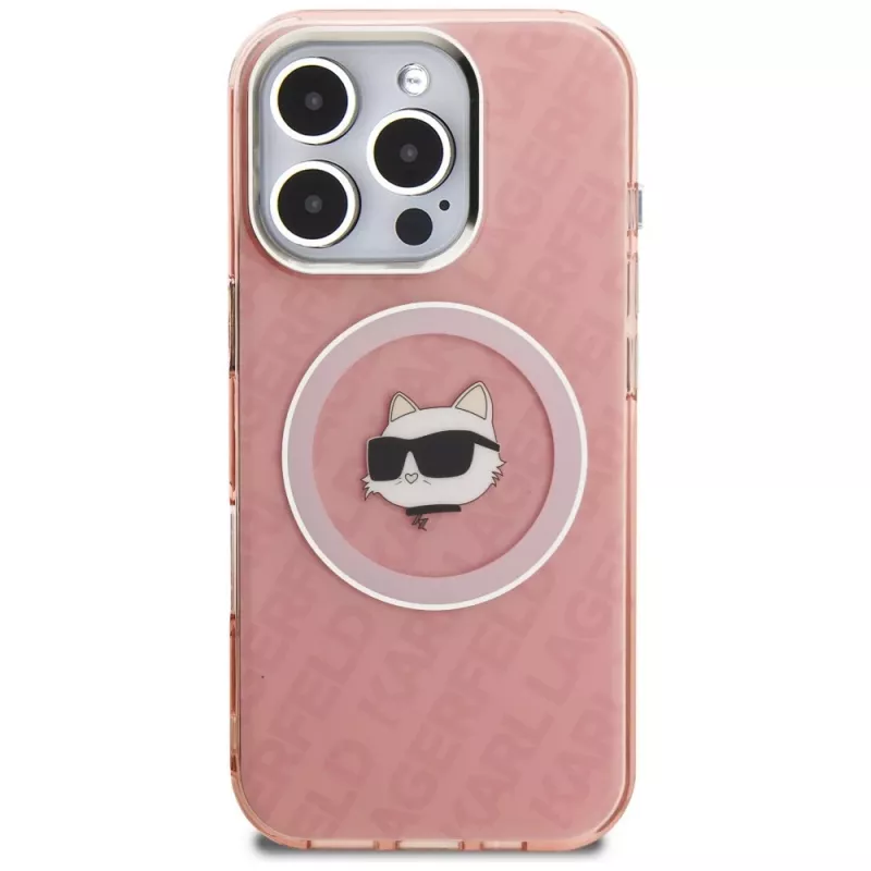 Capa MagSafe Karl Lagerfeld IML Choupette Head Logo para Apple iPhone 16 Pro, rosa