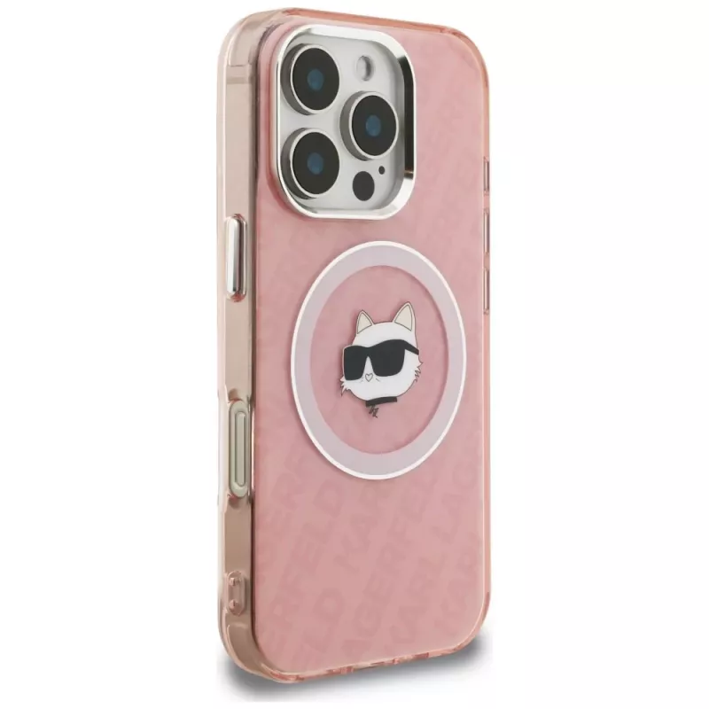 Capa MagSafe Karl Lagerfeld IML Choupette Head Logo para Apple iPhone 16 Pro, rosa