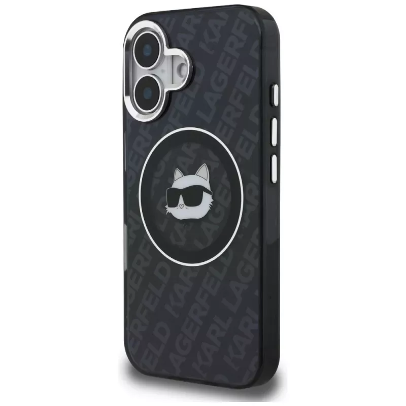 Capa MagSafe Karl Lagerfeld IML Choupette Head Logo para iPhone 16, preto