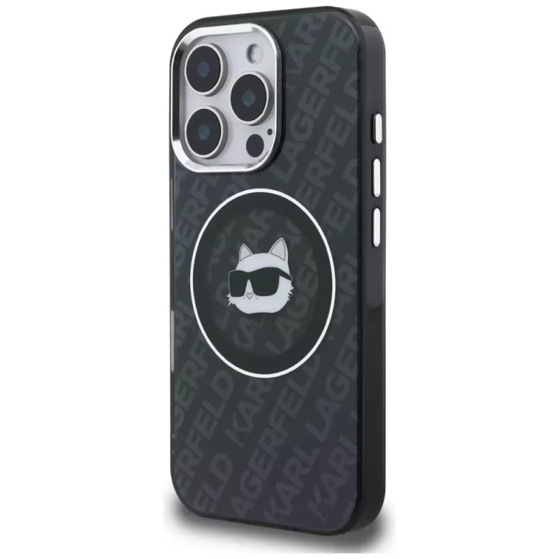 Capa MagSafe Karl Lagerfeld IML Choupette Head Logo para iPhone 16 Pro, preto