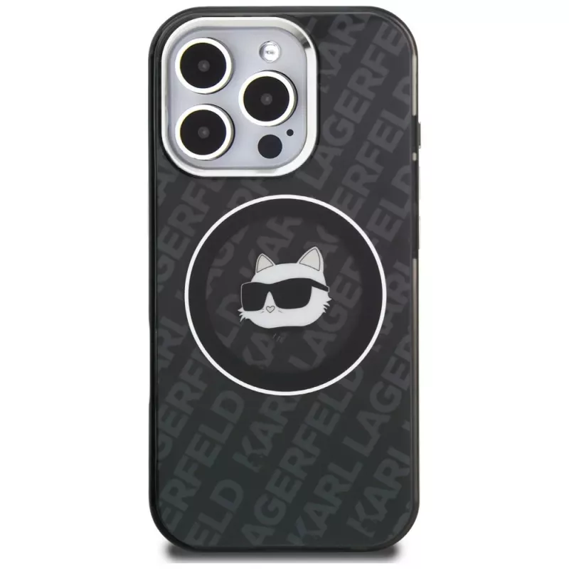 Capa MagSafe Karl Lagerfeld IML Choupette Head Logo para iPhone 16 Pro, preto