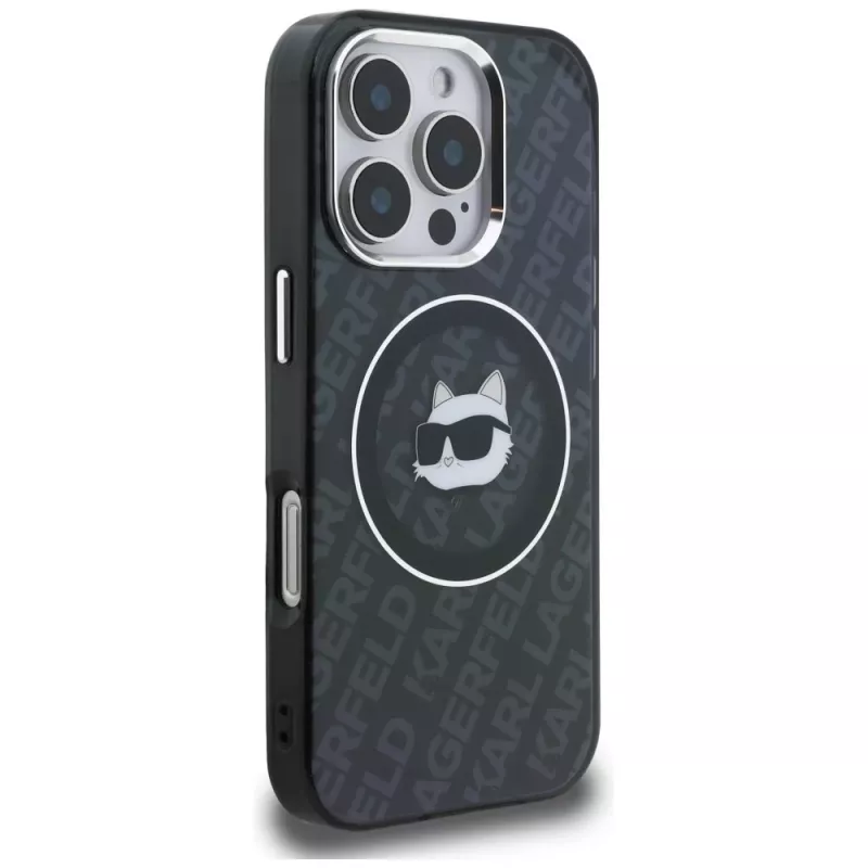 Capa MagSafe Karl Lagerfeld IML Choupette Head Logo para iPhone 16 Pro, preto