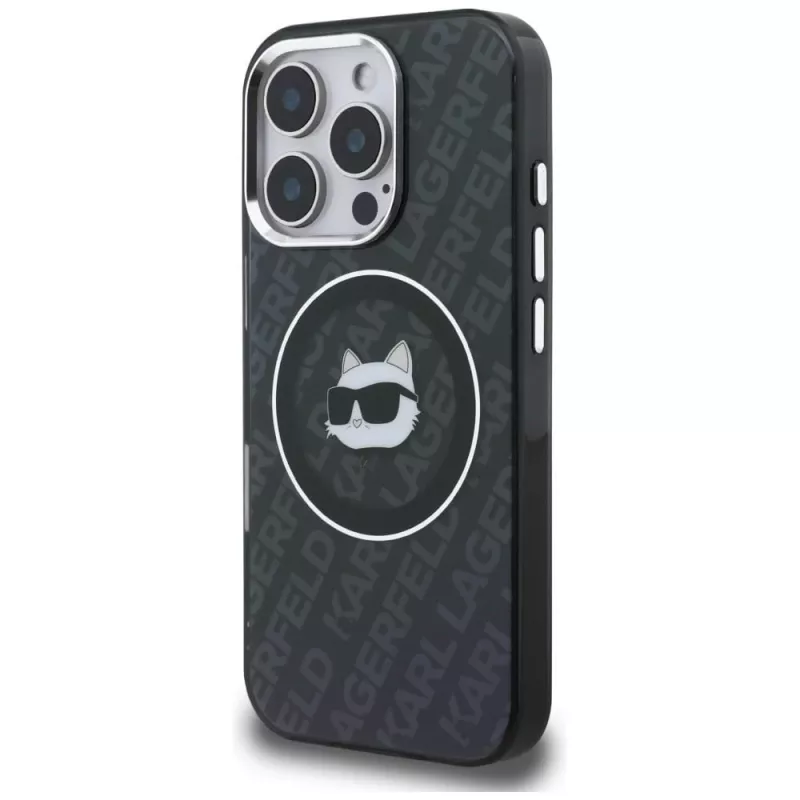 Capa MagSafe KARL LAGERFELD IML Choupette Head Logo para Apple iPhone 16 Pro Max, preto