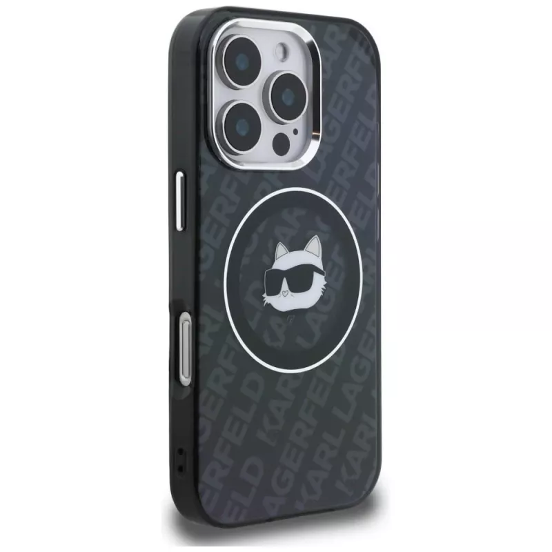 Capa MagSafe KARL LAGERFELD IML Choupette Head Logo para Apple iPhone 16 Pro Max, preto