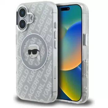 Capa MagSafe Karl Lagerfeld IML Karl Head Logo para iPhone 16, cinzento