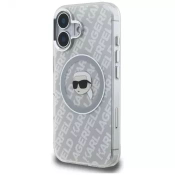 Capa MagSafe Karl Lagerfeld IML Karl Head Logo para iPhone 16, cinzento
