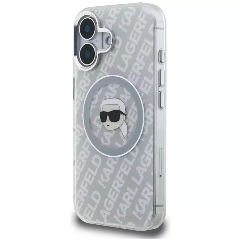 Capa MagSafe Karl Lagerfeld IML Karl Head Logo para iPhone 16, cinzento
