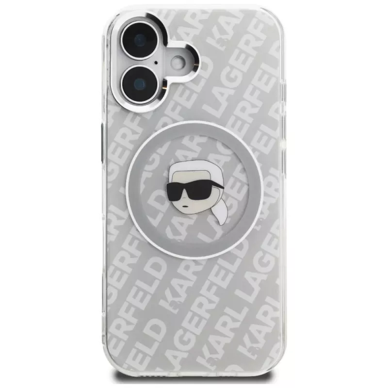 Capa MagSafe Karl Lagerfeld IML Karl Head Logo para iPhone 16, cinzento