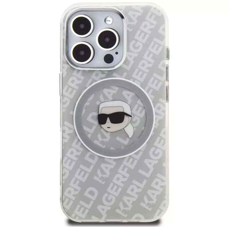 Capa MagSafe KARL LAGERFELD IML Karl Head Logo para Apple iPhone 16 Pro, cinzento