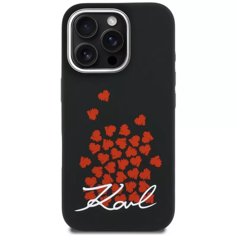 Capa MagSafe Karl Lagerfeld Silicone Heart SignLogo para iPhone 16 Pro preto