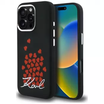 Capa MagSafe Karl Lagerfeld Silicone Heart SignLogo para iPhone 16 Pro Max preto