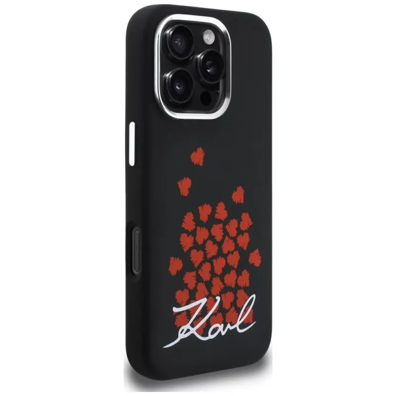 Capa MagSafe Karl Lagerfeld Silicone Heart SignLogo para iPhone 16 Pro Max preto