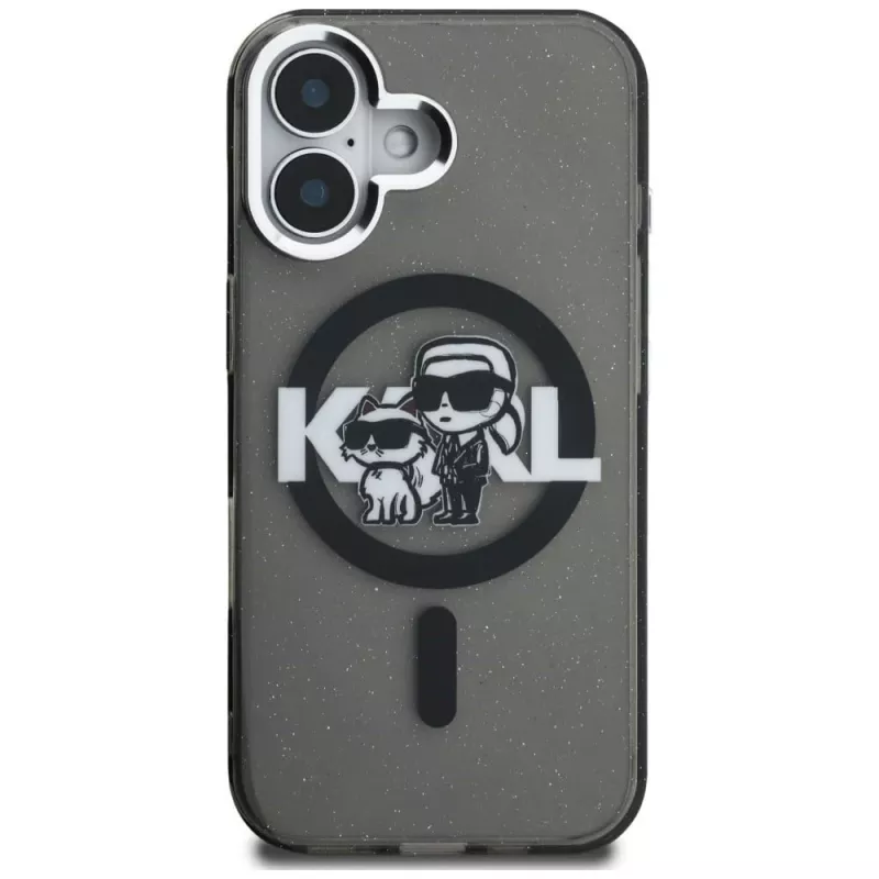 Capa MagSafe KARL LAGERFELD IML Glitter Karl & Choupette Sketch Logo para iPhone 16 preto
