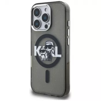Capa MagSafe Karl Lagerfeld IML Glitter Karl & Choupette Sketch Logo para iPhone 16 Pro Max preto
