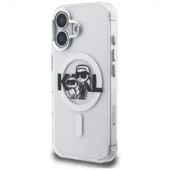 Capa MagSafe Karl Lagerfeld IML Glitter Karl & Choupette Sketch Logo para iPhone 16, transparente